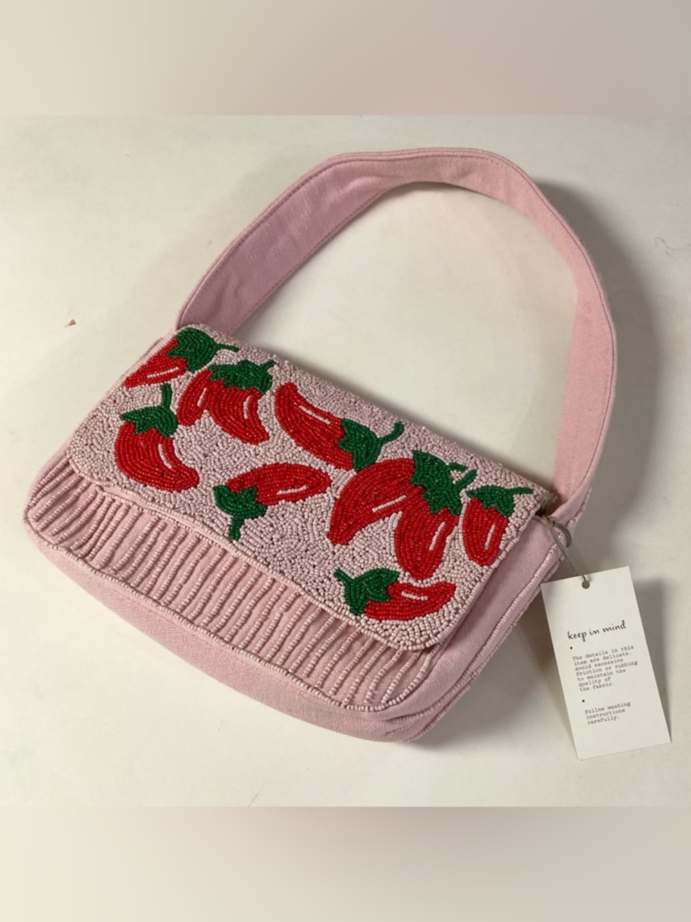 Chili Pepper Beaded Pink Bag